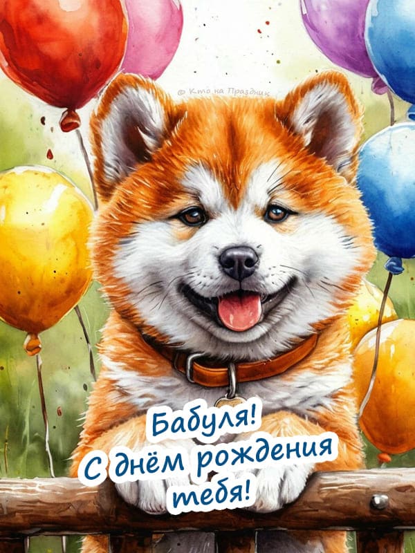 Собака акварель с воздушными шарами