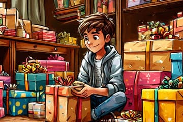 рисунок мальчик подарки
