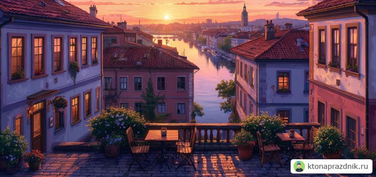 Пример утренний город с закатом Тихий утренний город рассвет