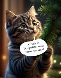 кот и ветка ёлки