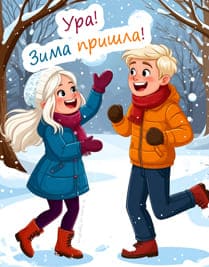 рисунок девочка и мальчик зима