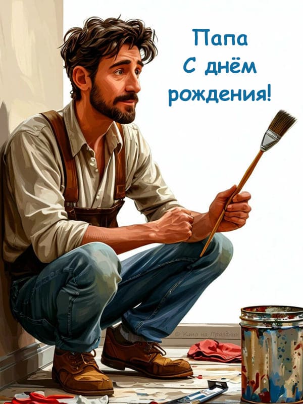 Папа мужчина с кисточкой делает ремонт краски