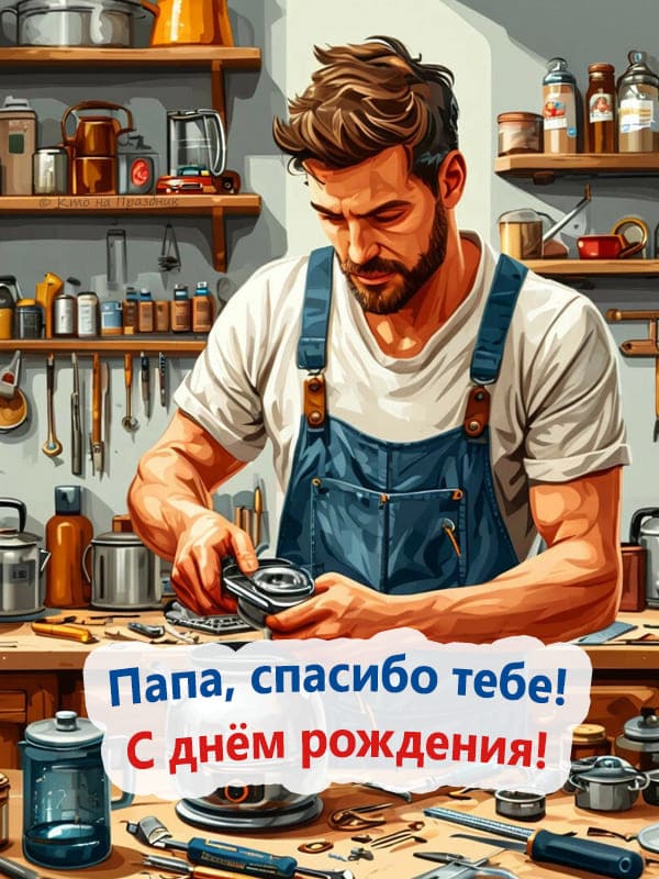 Мужчина папа в своей мастерской