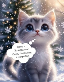 кот и снежинка