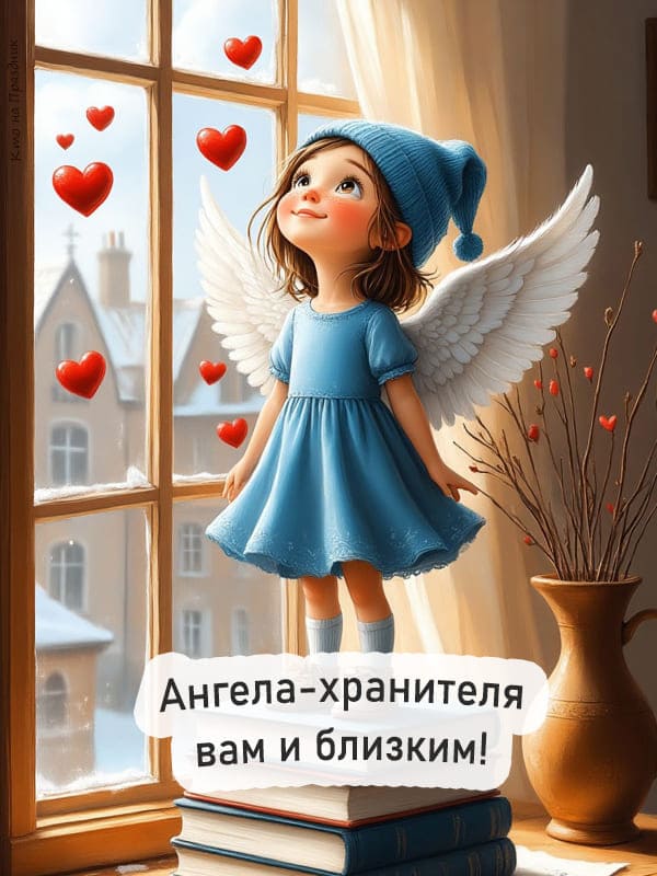 Девочка ангел на книгах на подоконнике