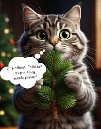 кот и ёлка