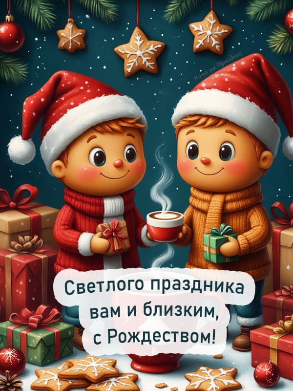 Два мальчика игрушка деревянная и подарки на рождество