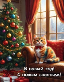 кот на диване ёлка