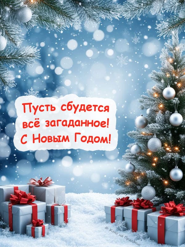 Картинка с ёлкой белые шары и коробки подарочные на снегу с веточками ели и много снега