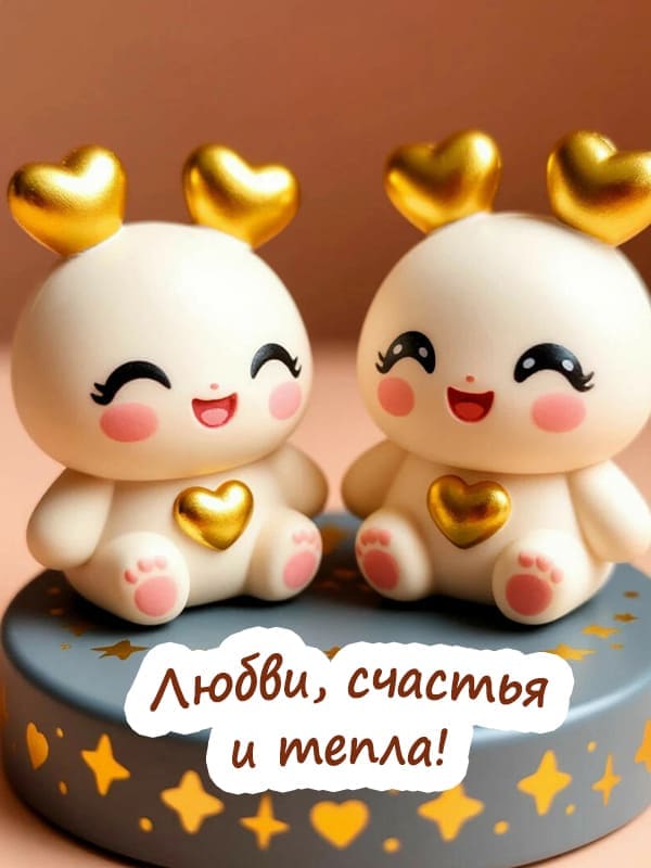 Две влюблённых фигурки и текст поздравления на 14 февраля
