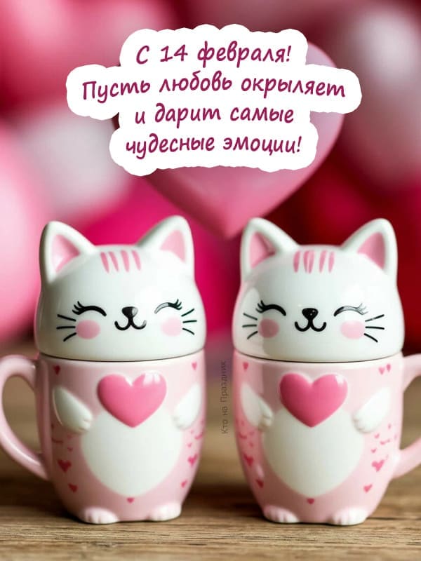 фигурки розовых котиков с сердечками на 14 февраля