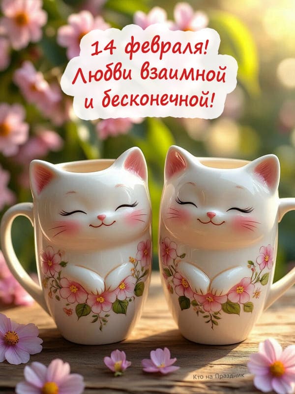 Две влюблённые кружки в виде котов на 14 февраля