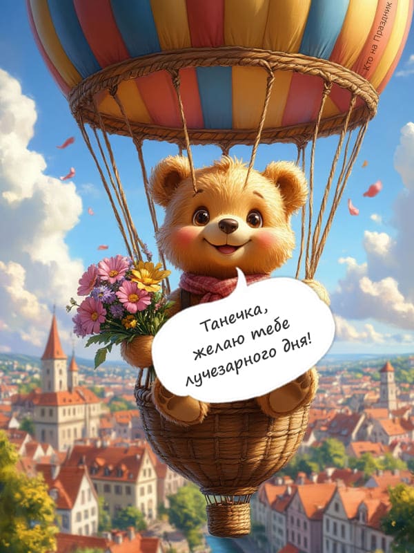 Весёлый мишка на воздушном шаре Татьянин день