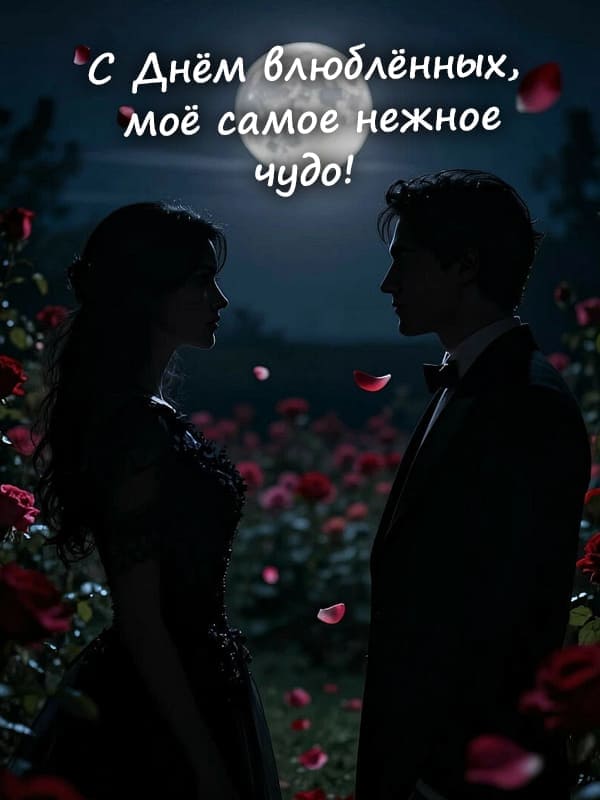 Строгая открытка пара в костюме влюблённые на 14 февраля