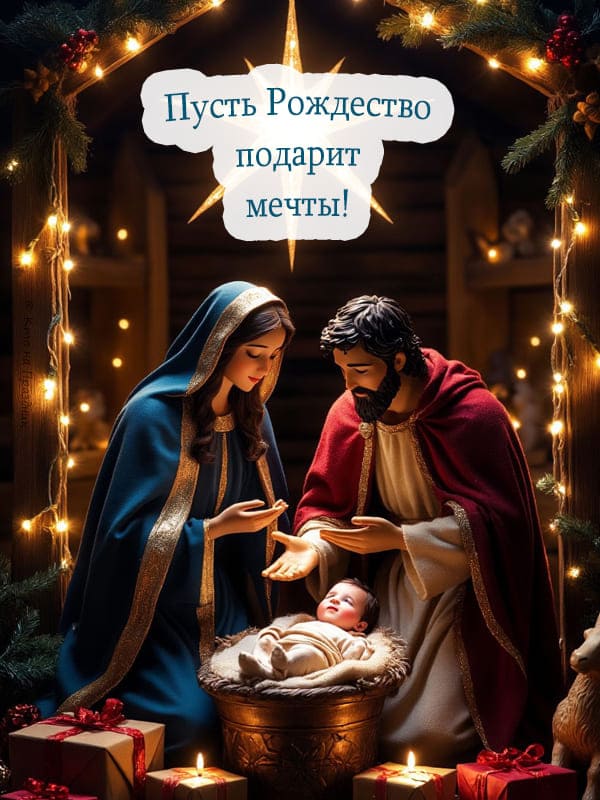 Открытка с рождеством младенец в хлеву