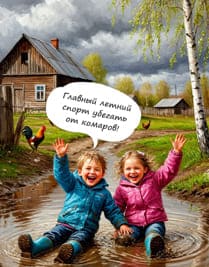 Дети купаются в луже