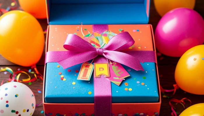 Красивая коробка с подарком на день рождения