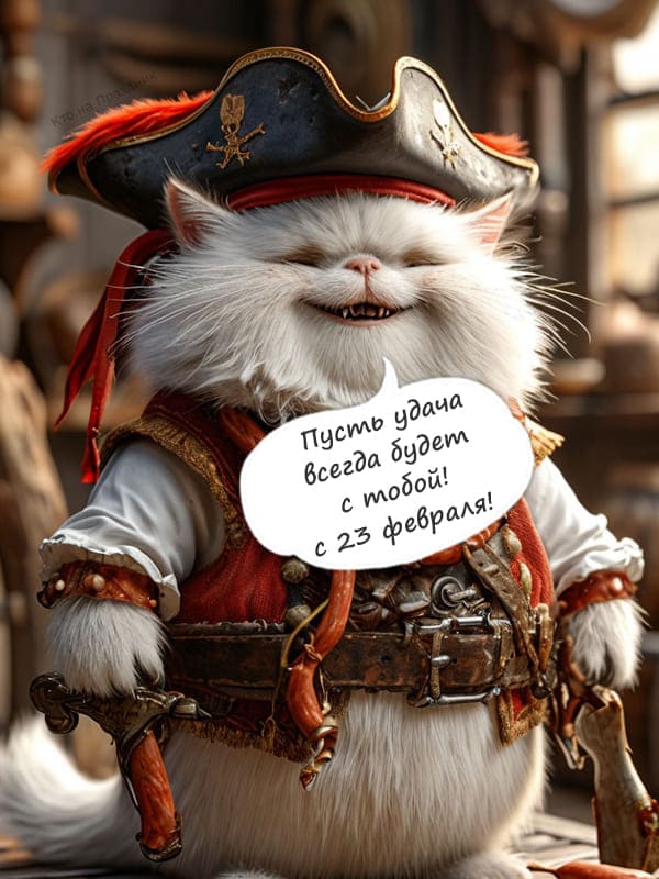 Кот пират нарисованный в 3d открытка на 23 февраля с юмором