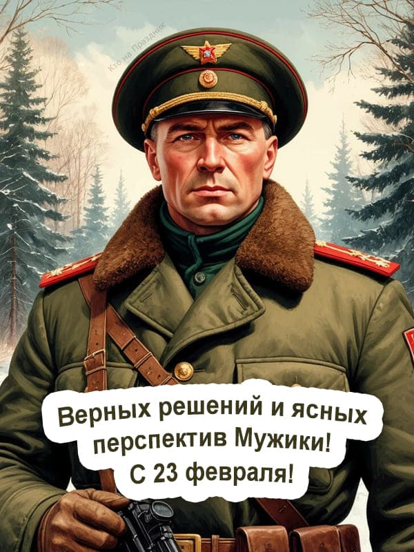 Серьёзный военный человек в форме на фоне леса ёлок поздравление 23 февраля
