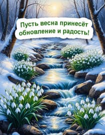 Цветы подснежники ростут у берега