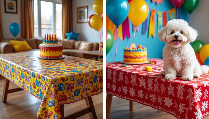 Разноцветная скатерть на день рождения