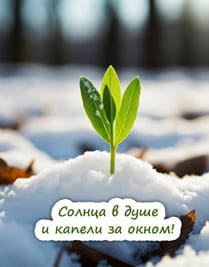 Осенная открытка с ростком тает снег