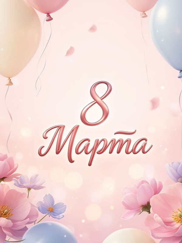 Нежная картинка на 8 марта цветочки и воздушные шары постельный цвет фон