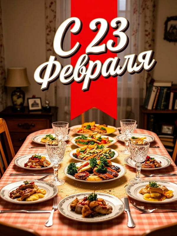 Богатый стол с едой на 23 февраля мужчине ссср