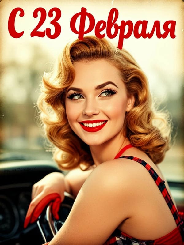 Женщина красивая стиль Пинап на открытке мужчине 23 февраля