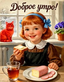 девочка ссср утром завтракает чаем