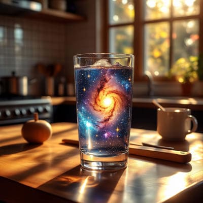 Фантастический стакан на кухне с космосом внутри