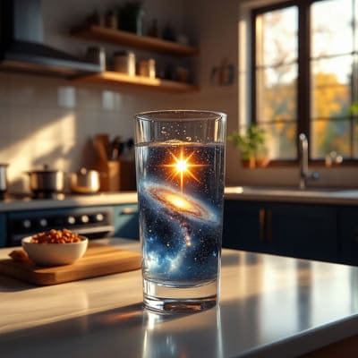 Микро космос в стакане с водой на кухне