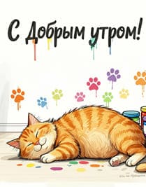 Нарисованный рыжий котик открытка