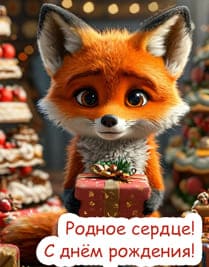Лисенок держит в лапках подарок