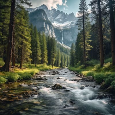 Красивая иллюстрация леса с рекой