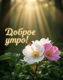 Две чайных розы ранним утром открытка