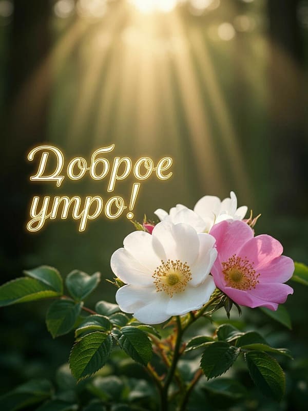 Цветы дикая роза или чайная роза белого и розового цвета ранним утром