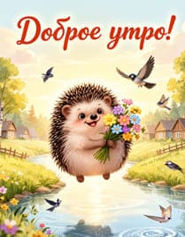 Ёжик перепрыгивает через речку