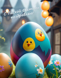 Красивая открытка с куриными яйцами на Пасху