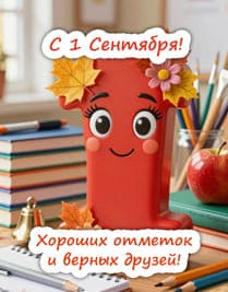 Красная цифра 1 персонаж на фоне книг яблока