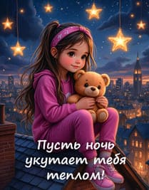 Девочка в пижаме на крыше дома
