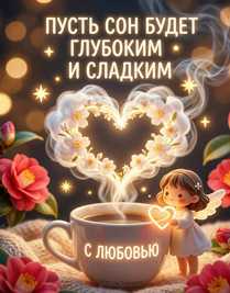 Ангелочек стоит у кружки с чаем летит сердечко