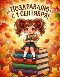 Девочка сидит на стопках книг 1 сентября