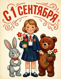 Девочка мишка и заяц стиль ссср 1 сентября
