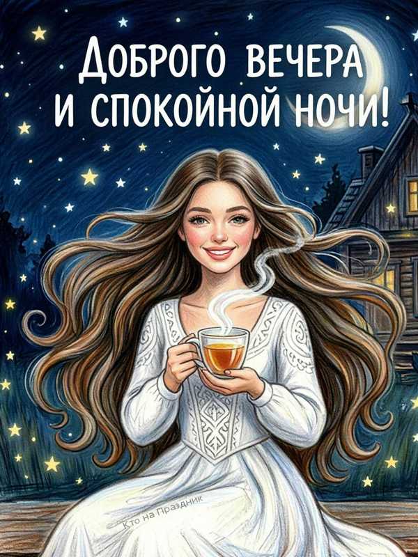Нарисованная девушка карандашами сидит с чашкой чая на улице