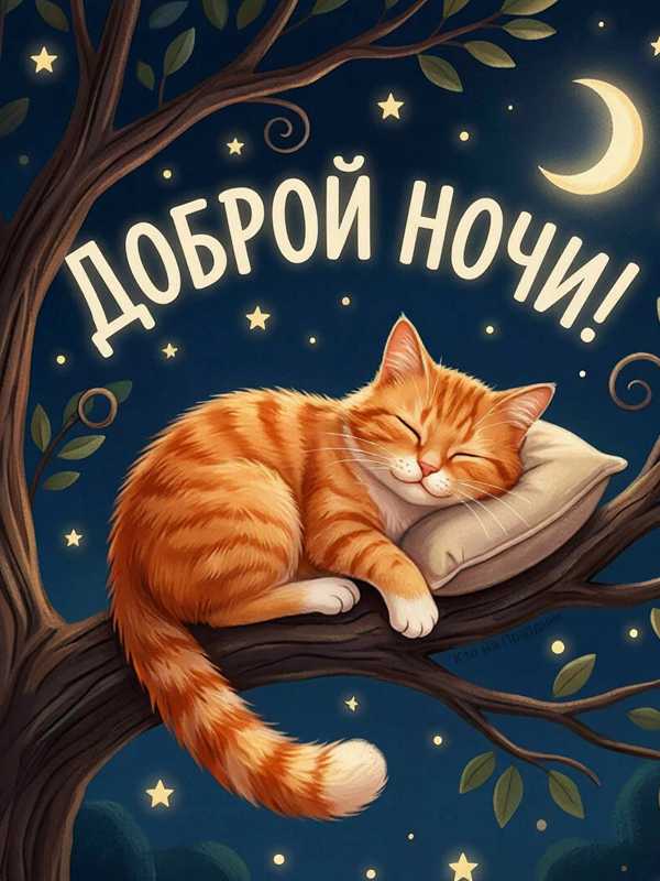 Рыжий котик спит на подушке на ветки дерева иллюстрация