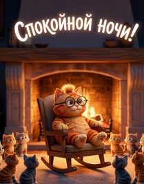 Рыжий кот рассказывает котятам сказку ночь