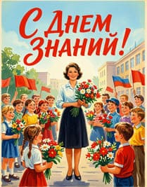 Учитель на линейки среди детей первоклассников