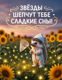 Милый ёжик держит в лапах сачок подсолнухи