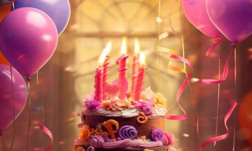 Торт и шары как картинка для обложки с поздравлением с днём рождения дочка